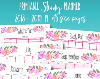 school planner 2018 2019 calendar academic planner printable project plan homework planners printables monthly calendar a5 instant download