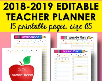 teacher planner 2018 2019 editable lesson planner printable etsy