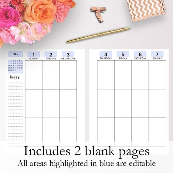 Editable Vertical Weekly Planner Printable Classic Planner Inserts