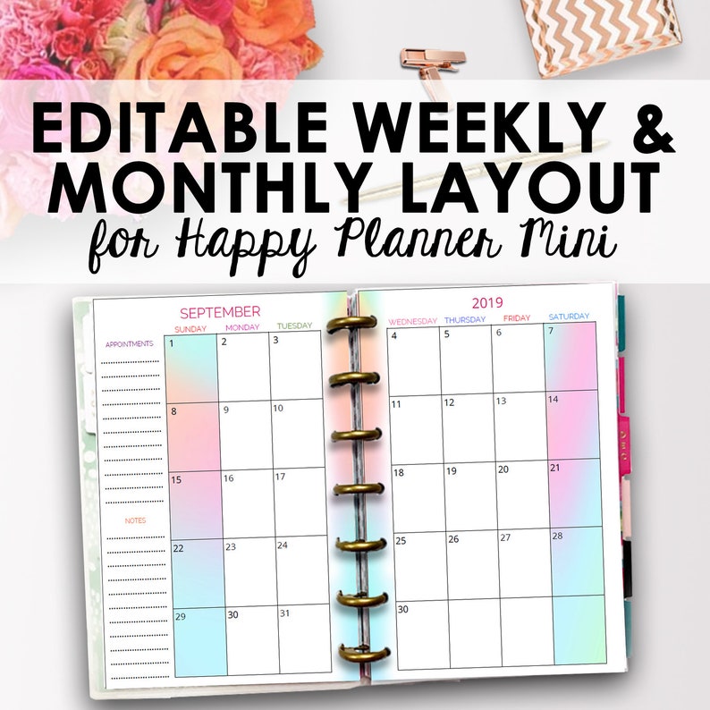Happy Planner Mini Printable Weekly Monthly Inserts Mini Etsy