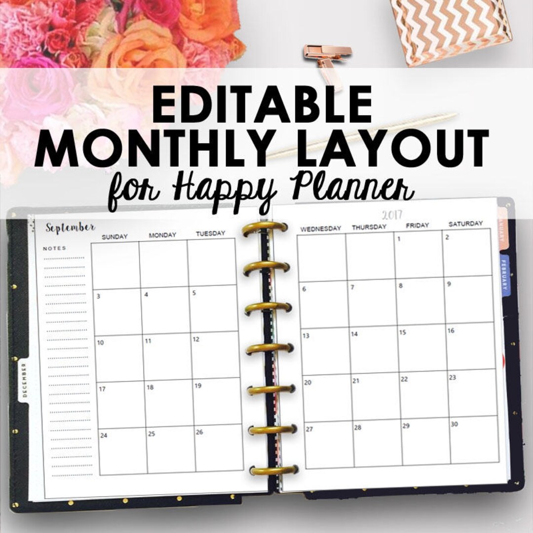 Happy Planner Monthly Inserts Editable Monthly Happy Planner Etsy