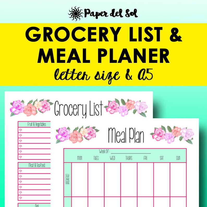 Meal Planner Printable A5 Grocery List Printable A5 Shopping Etsy Meal Planner Printable A5 Grocery List Printable A5 Shopping Etsy