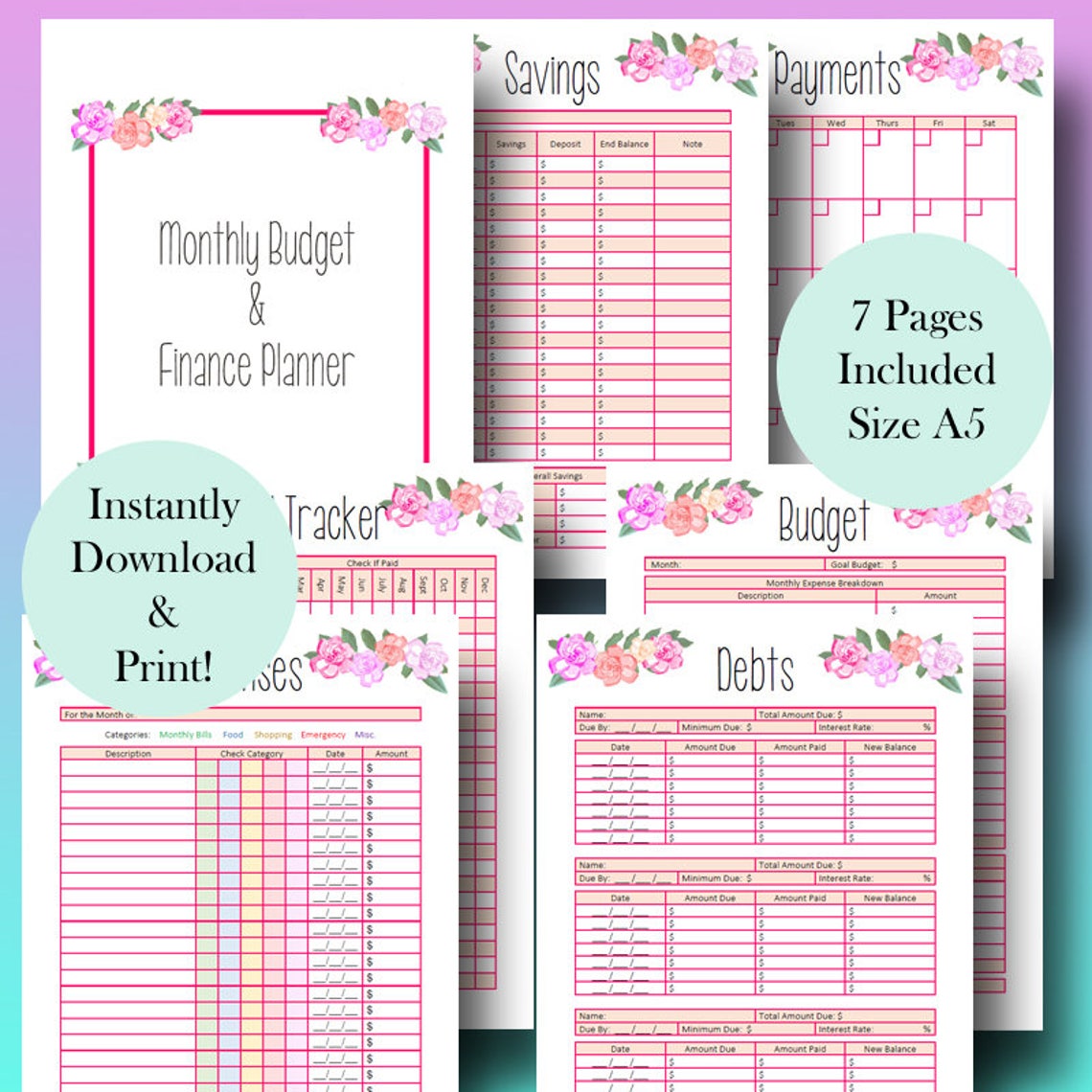 A5 Budget Planner Inserts Financial Planner Printable Etsy UK
