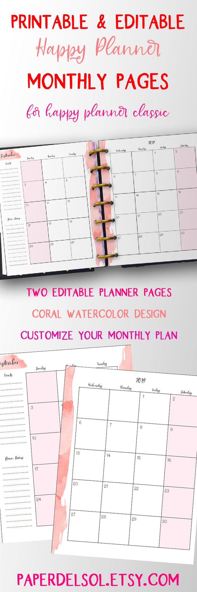 Monthly Happy Planner Printable Template Happy Planner Etsy