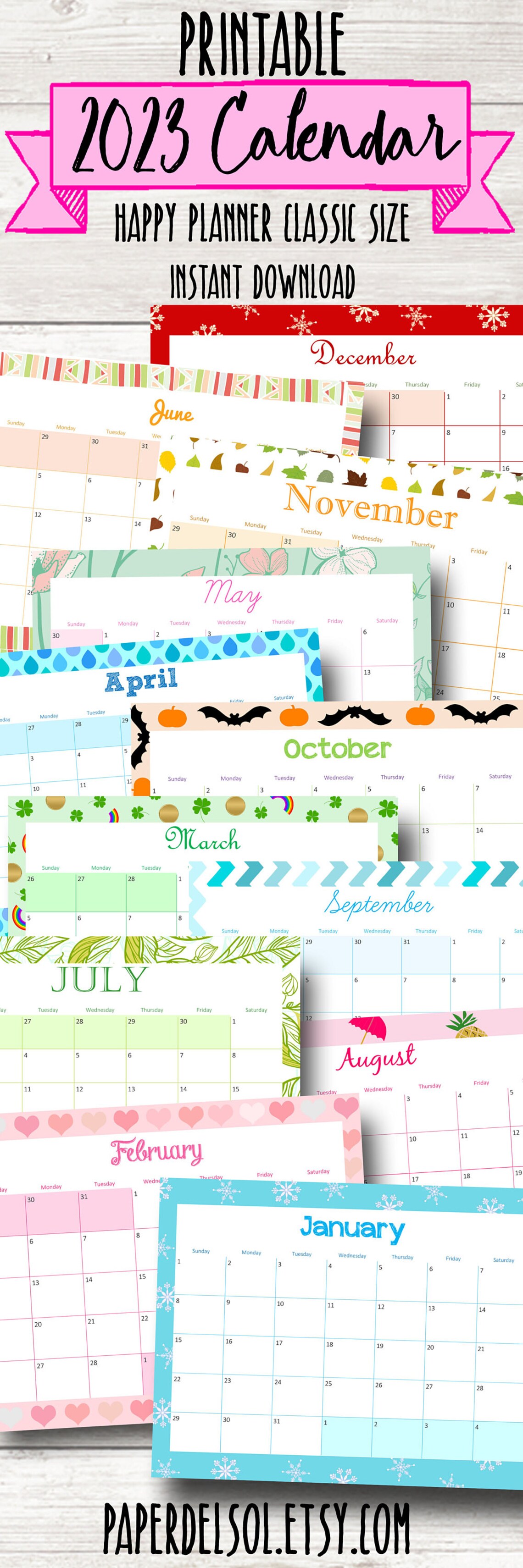 Happy Planner Monthly Calendar 2023 Planner Inserts Happy Etsy