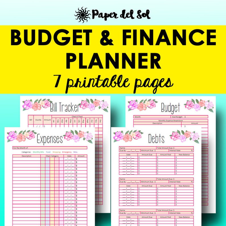 Monthly Budget Planner Book Finance Planner Worksheets Etsy