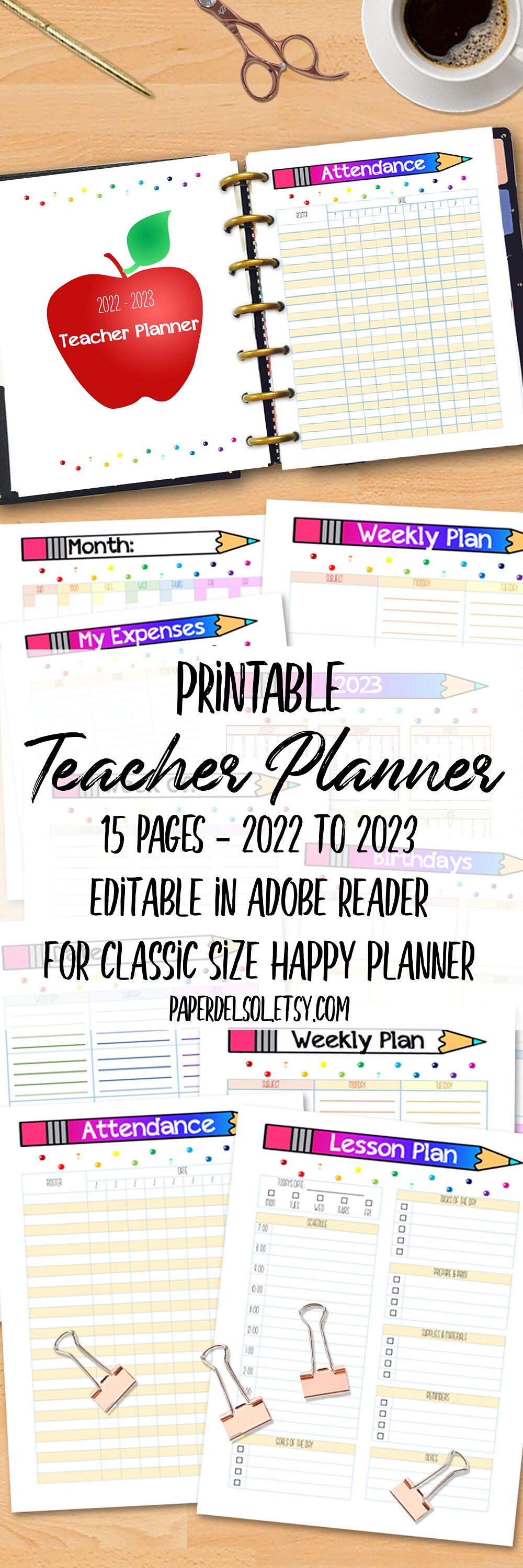 Happy Planner 2022 2023 Teacher Planner 2022 2023 Editable Etsy