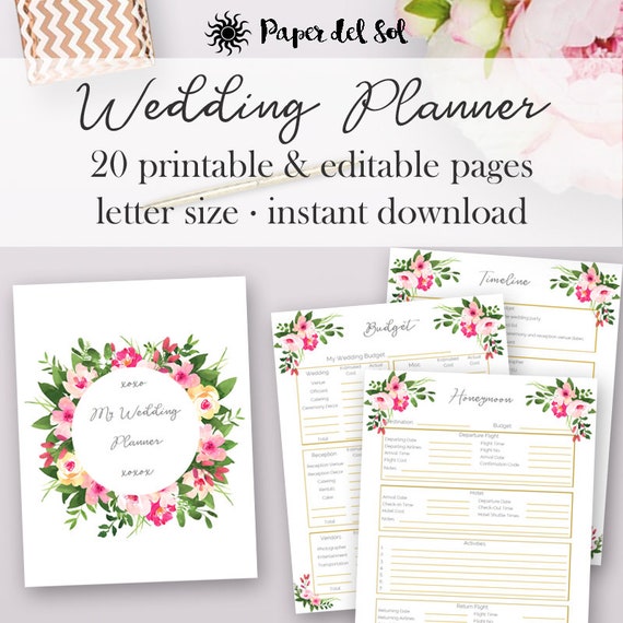 wedding planner printable edit wedding planner template plan printable editable pdf workbook template letter size instant download wedding planner printable