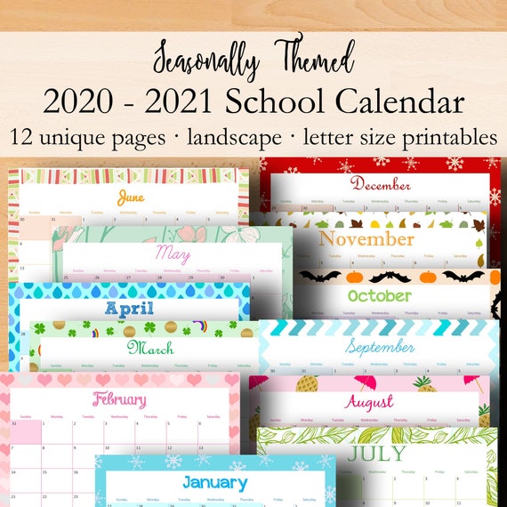 Printable Monthly Calendar 2020 2021 School Calendar Etsy