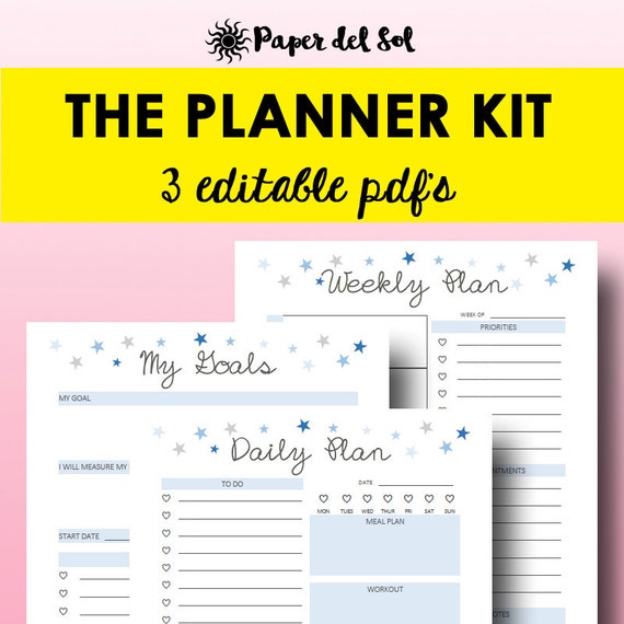 editable planner pages weekly planner daily goal planner etsy
