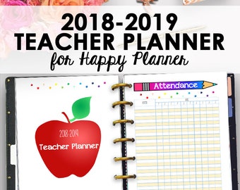 Happy Planner Teacher Lesson Planner 2018-2019, Homeschool Lesson Plan Printable, Teacher Planners, Homeschool Planning, Instant Download