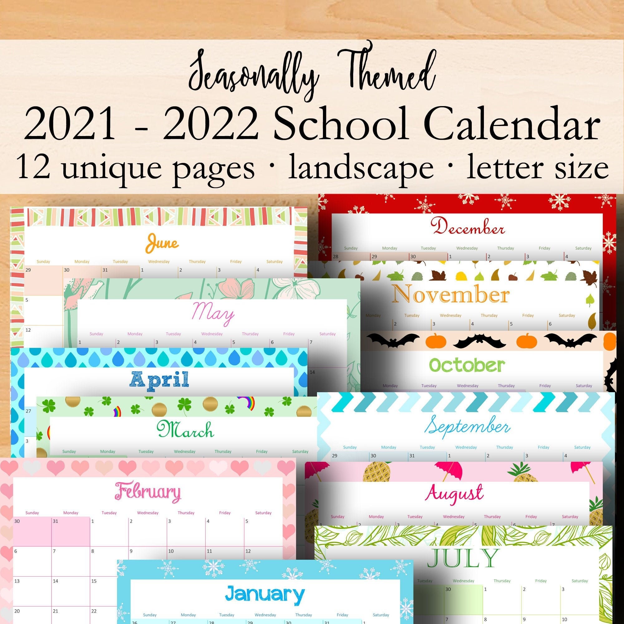 printable monthly calendar 2021 2022 school calendar etsy new zealand