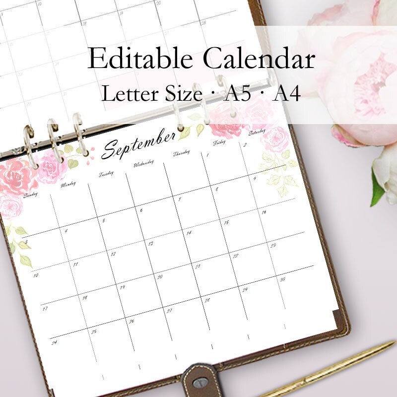 Editable Calendar Template 2019 Printable Monthly Calendar