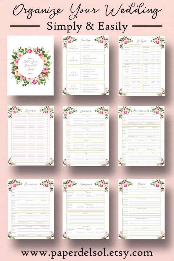 Wedding planner printable wedding planning pages do it - etsy