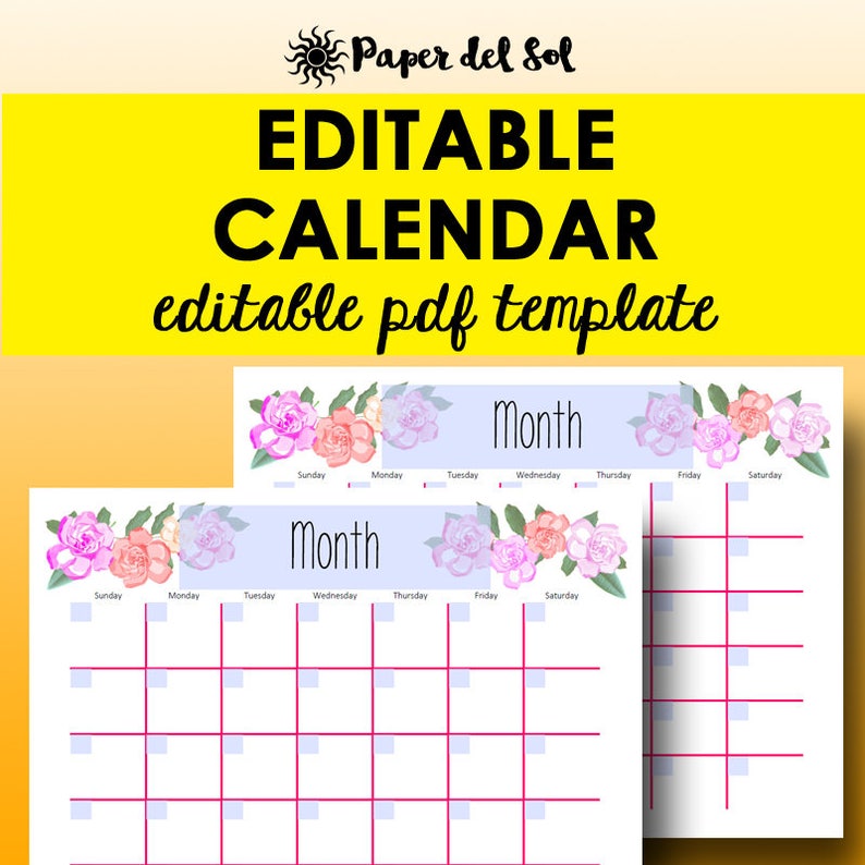 monthly-calendar-editable-template-planner-printable-calendar-etsy