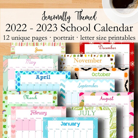2022 2023 printable monthly calendar 2022 2023 printable school calendar academic calendar printable planner letter size instant download
