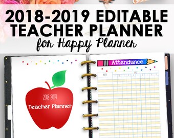 Happy Planner 2018-2019 Teacher Planner, 2018-2019 Editable Teacher Lesson Plan, Editable Homeschool Lesson Plan, 7 x 9, Instant Download