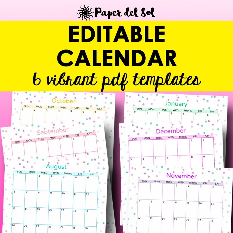 monthly calendar template editable calendar printable etsy