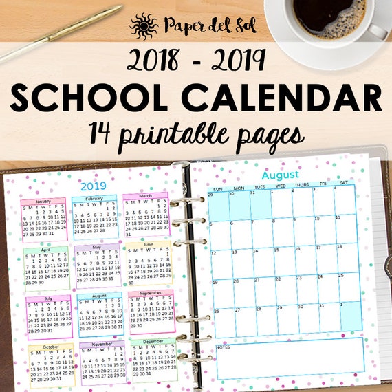 school calendar academic monthly planner 2018 2019 monthly etsy academic planner calendar