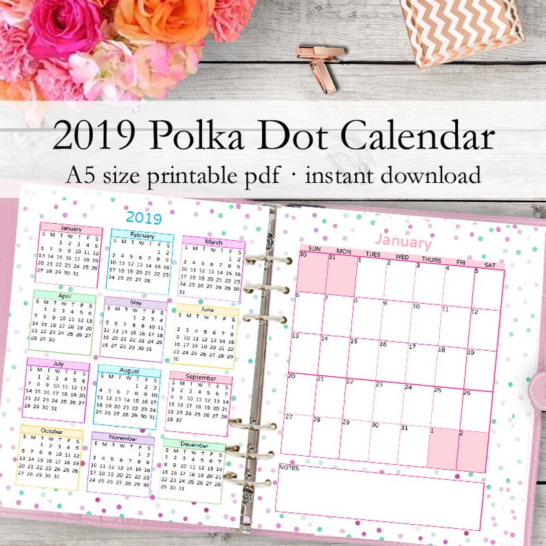 Monthly Calendar Printable 2019 A5 Calendar 2019 Monthly
