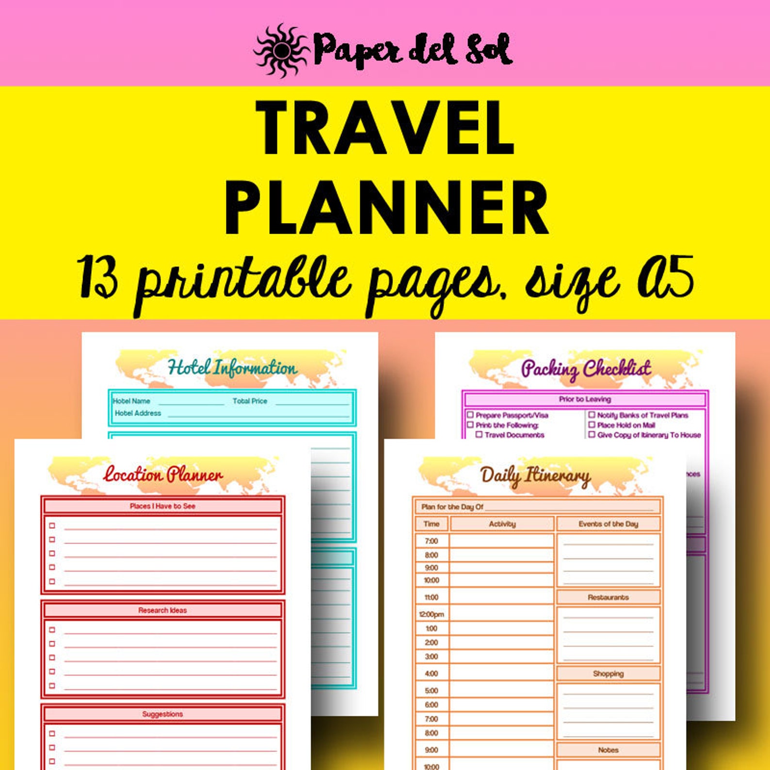 Road Trip Planner Printable Travel Itinerary Vacation - Etsy