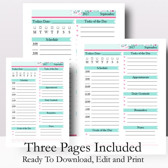 editable daily planner template pdf daily planner printable etsy day planning template