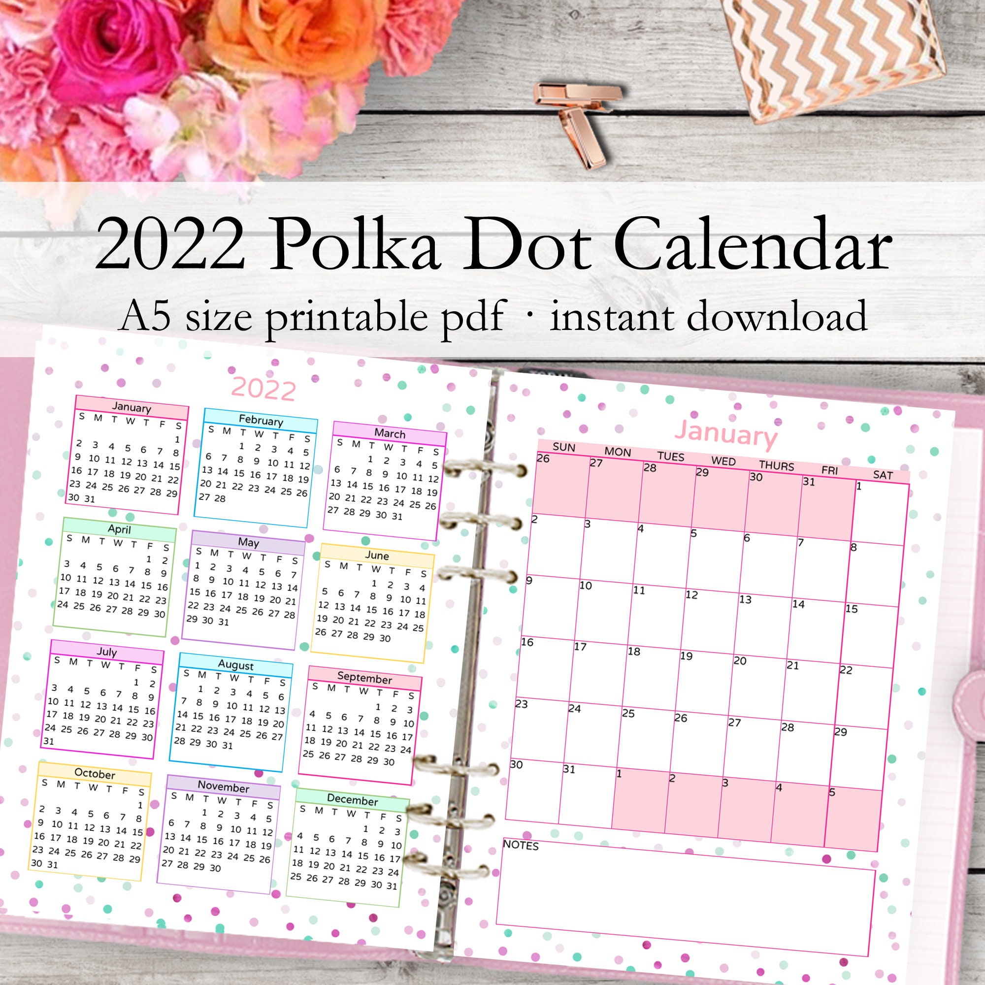 Monthly Calendar Printable Monthly Planner Calendar 2022 A5 | Etsy Israel