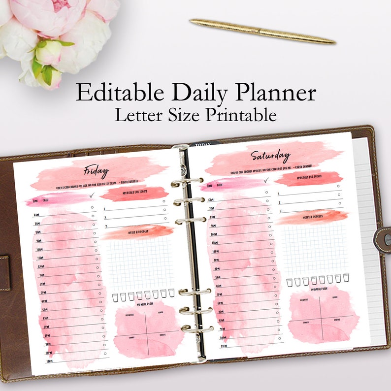 Every day Planner Printable, Each day Business Printables, Planner Inserts, Watercolor Editable Developing Template, Letter Dimension Quick Obtain image about Organization Printables known as Each day Planner Printable, Day-to-day Company Printables, Planner Inserts, Watercolor Editable Designing Template, Letter Sizing Quick Obtain