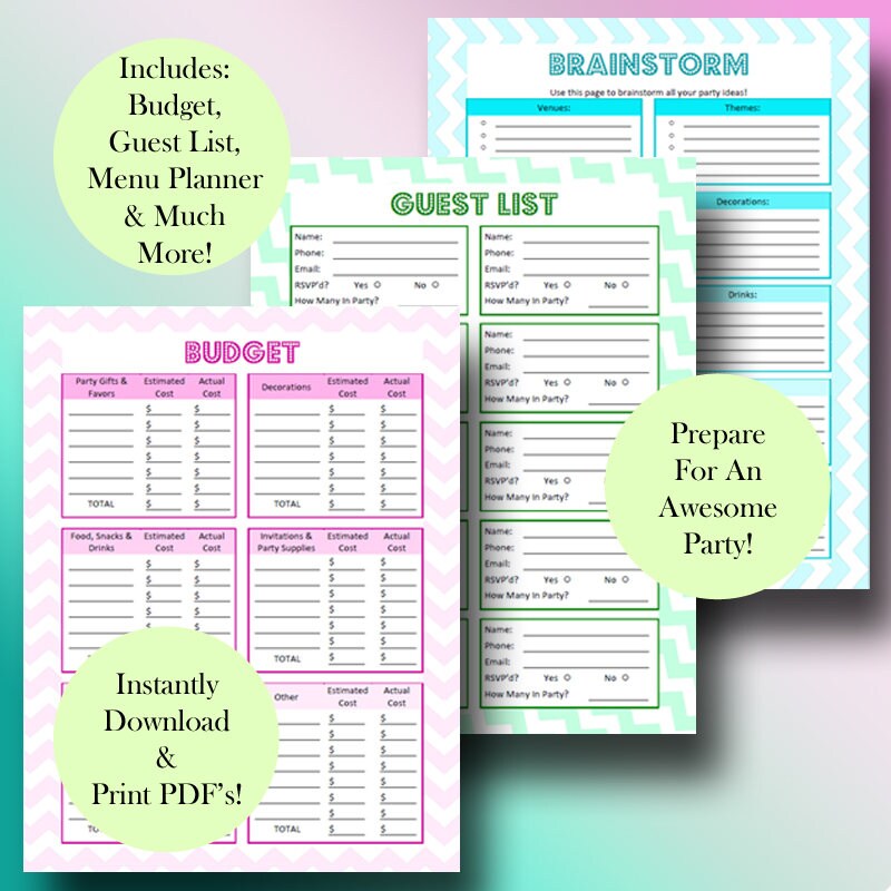 party planner sheet party planner sheet