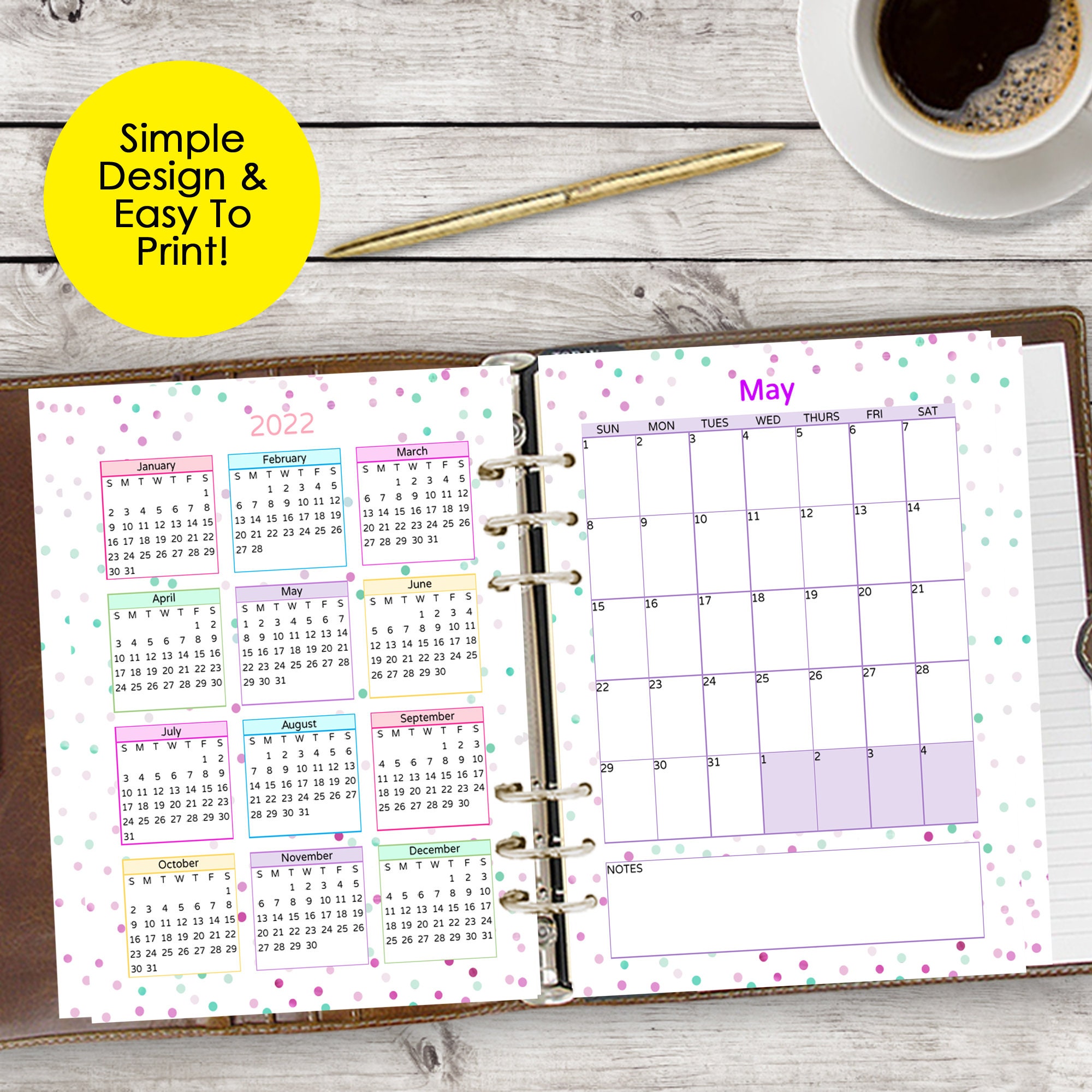 monthly calendar printable monthly planner calendar 2022 a5 etsy