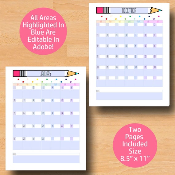 printable school calendar 2019 editable calendar monthly printable planners teacher planner editable monthly letter size instant download editable school calendar