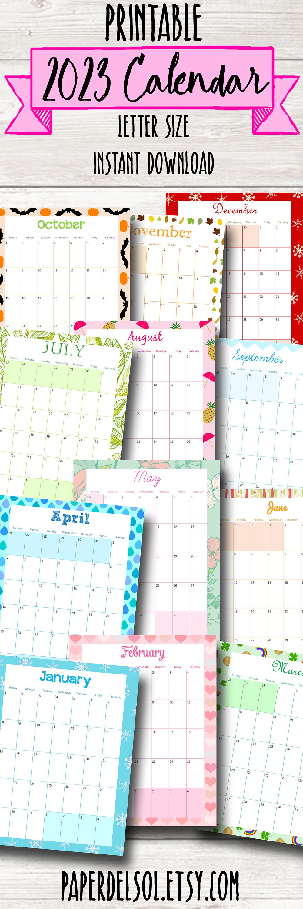 Printable Desk Calendar 2023 Wall Calendar Printable Monthly Etsy