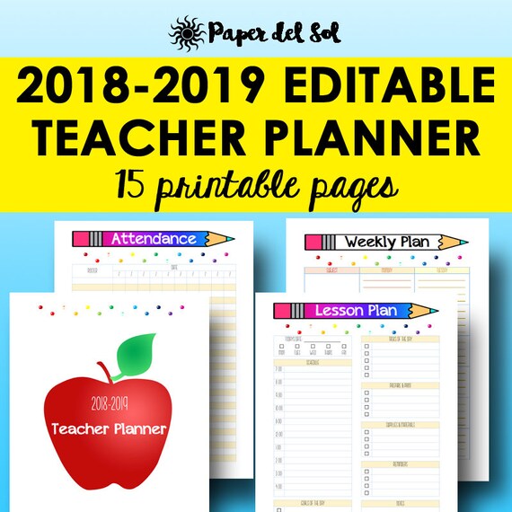 teacher planner 2018 2019 editable lesson planner printable etsy