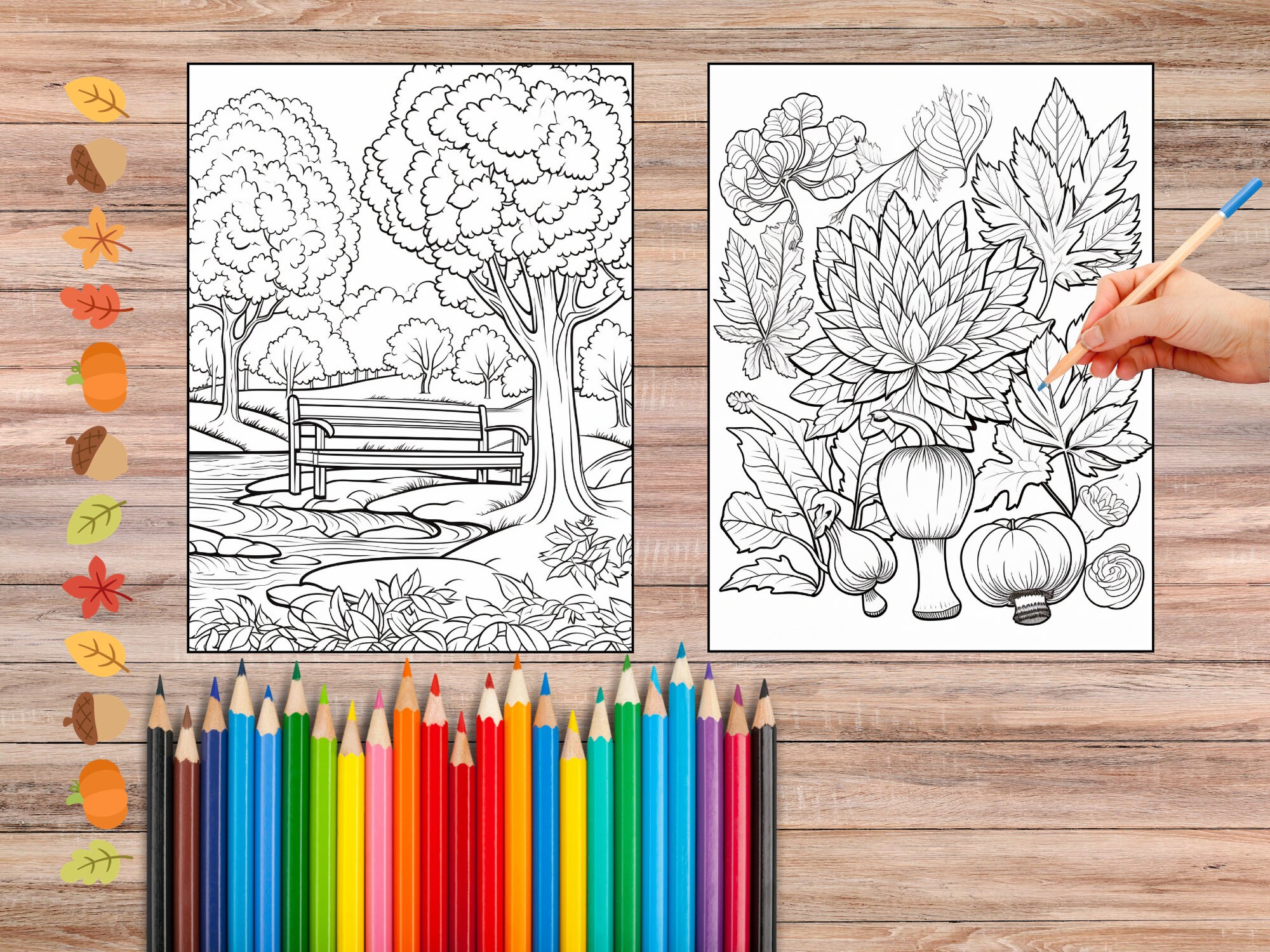 100 Autumn Coloring Pages Adult Coloring Stress Relief Etsy