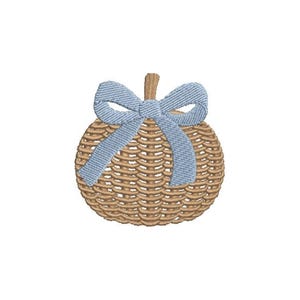 Fall Pumpkin Embroidery Design, Grandmillennial Wicker Pumpkin with Bow Machine Embroidery Files, Instant Digital Download- 3 inch