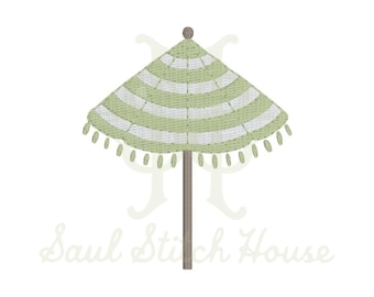 Scallop Edge Striped Umbrella with Fringe Embroidery Design File – Beach Summer Machine Embroidery File for Instant Download