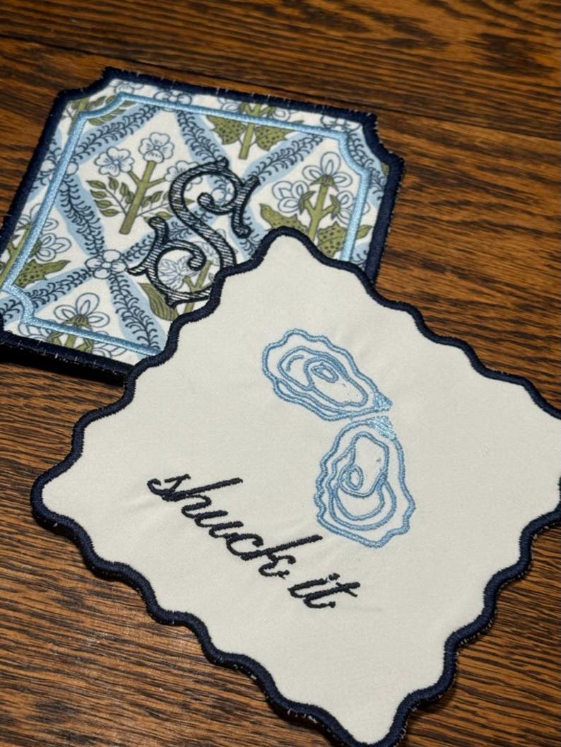 SaulStitchHouse Embroidered Oyster Cocktail Napkins - Thumbnail 4