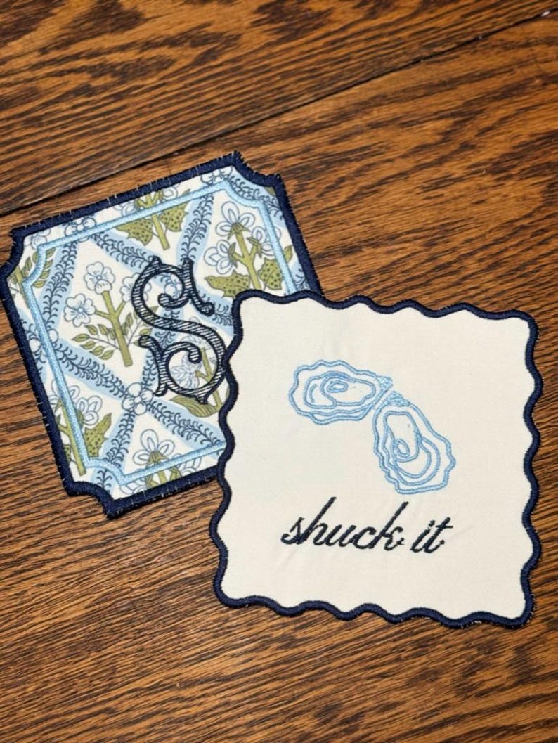 SaulStitchHouse Embroidered Oyster Cocktail Napkins - Thumbnail 3