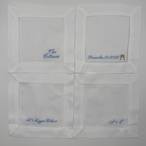 Customizable Wedding Cocktail Napkins Set of 4, Personalized Linen, Engagement or Bridal Shower Gift, Hostess Gift, Personalized Bar Cart