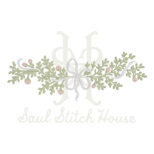 Heirloom Floral Garland Embroidery Design File, Vintage Bow Swag Machine Embroidery Pattern, Romantic Floral Border Digital Download 3 sizes