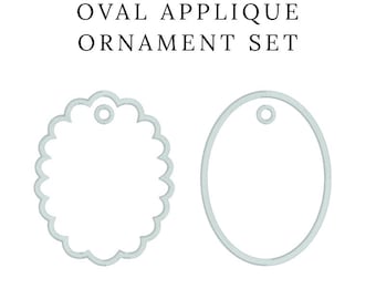 Oval In-the-Hoop Appliqué Ornament Set, Scalloped Edge and Smooth Edge Embroidery Designs for Holiday Décor – Digital Files