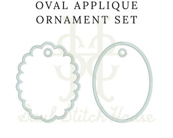 Oval In-the-Hoop Appliqué Ornament Set, Scalloped Edge and Smooth Edge Embroidery Designs for Holiday Décor – Digital Files