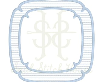 Appliqué Rounded Square Cocktail Napkin Embroidery Design, Striped Border Frame for Monograms and Custom Linens – Digital File