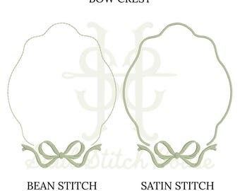 Cadre de broderie avec écusson noeud - Fichier de broderie numérique élégant festonné - Cadre monogramme pour bébé, mariage et cadeaux