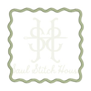 Appliqué Scallop Edge Border Embroidery Design, Cocktail Napkin Frame for Monograms and Custom Text – Digital Download