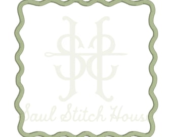Appliqué Scallop Edge Border Embroidery Design, Cocktail Napkin Frame for Monograms and Custom Text – Digital Download