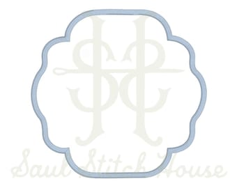 Appliqué Cocktail Napkin Embroidery Design, Scalloped Edge Frame for Monograms and Custom Linens – Digital Download
