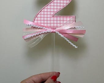 Custom Birthday Cake Number Topper – Appliqué Embroidery with Ribbon Detail – Personalized Fabric Number for Kids Party or Smash Cake