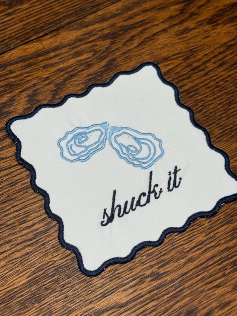 SaulStitchHouse Embroidered Oyster Cocktail Napkins - Thumbnail 2