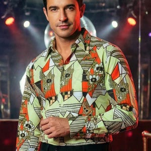 Vintage 70s Fifth Avenue - Tailor to The Stars - Men's Dandy Psychedelic Mod Disco Shirt Size S 40" Chest